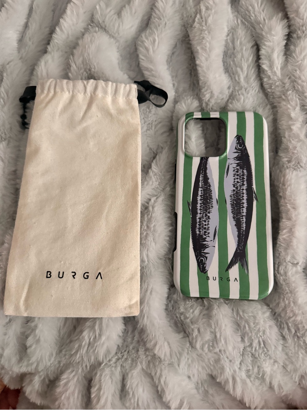 iPhone 16 pro max BURGA Green & White Striped Fish Phone Case